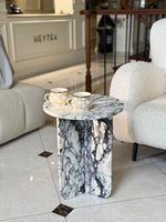 Table basse de luxe en marbre Calacatta Purple, table d'appoint en pierre naturelle veinée gris-violet, design à base fendue pour salon