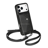Étui de téléphone à bandoulière en cuir véritable fabriqué à la main en cuir de grain de galet avec portefeuille pour iphone 17 Pro Max étui en cuir