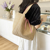 Sac fourre-tout à bandoulière unique, style décontracté artistique, mode estivale, polyvalent, minimaliste, grande capacité, doublure en polyester à carreaux