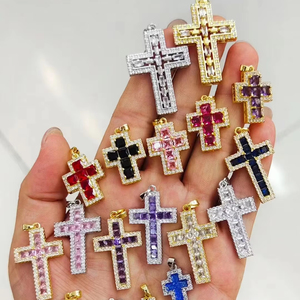 Vuông CZ Chéo Mặt Dây Chuyền Cầu vồng Iced ra Tôn Giáo chữ thập Charms để làm cho phụ nữ người đàn ông unisex đồ trang sức thời trang vòng cổ - Product Image 1