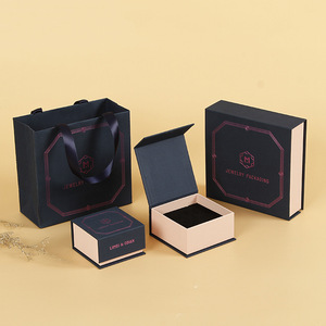 Black Magnetic Luxury Rigid Cardboard Gift Box UV Coating Embossing Sponge Self Erecting Customizable for Jewelry Packaging - Product Image 2