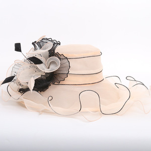 Couvre-chef jaune à large bord pour femme, fête de mariage, escouade de mariée, Jazz, Organza, fleur, luxe, Fedora, accessoires pour cheveux, chapeau - Product Image 6