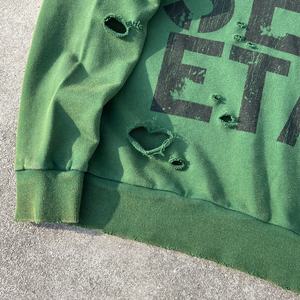 Sudadera Vintage con Capucha y Hombros Caídos, Sudadera de Algodón Desgastado con Estampado Personalizado, Sudadera con Cierre de Cremallera de un Cuarto y Lavado Ácido - Product Image 4