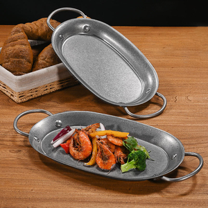 Plato Ovalado de Acero Inoxidable Retro para Mariscos y Arroz, Plato Doble para Postre, Filete, Langosta, Queso y Cena - Product Image 3