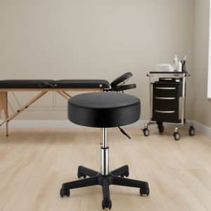Tabouret pivotant ultra-épais, capacité 400 lb, hauteur réglable, chaise roulante pour salon, maison, bureau, massage médical, couleur noire - Product Image 2