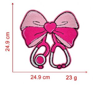 Hot Sell Stock 10cm Iron on Sequin Embroidered Bow Shape Stethoscope <b>Nurse</b> Patch - Product Image 2