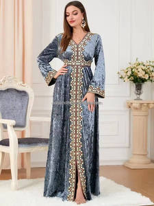 Jalabiya Ricamata con Paillettes Stile Arabo per <span class=keywords><strong>Donne</strong></span>, Elegante Abito per Ramadan e Abaya con Vita Naturale per <span class=keywords><strong>Donne</strong></span> Musulmane - Product Image 3