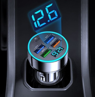Chargeur de voiture USB Type C 6 en 1 QC3.0 PD affichage en alliage d'aluminium adaptateur 12-24V 5V 3A charge 2A sortie pour le chargement du téléphone