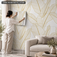 Papier peint autocollant blanc à motif feuille d'or 60x60cm avec surface en PET et mousse IXPE pour murs intérieurs