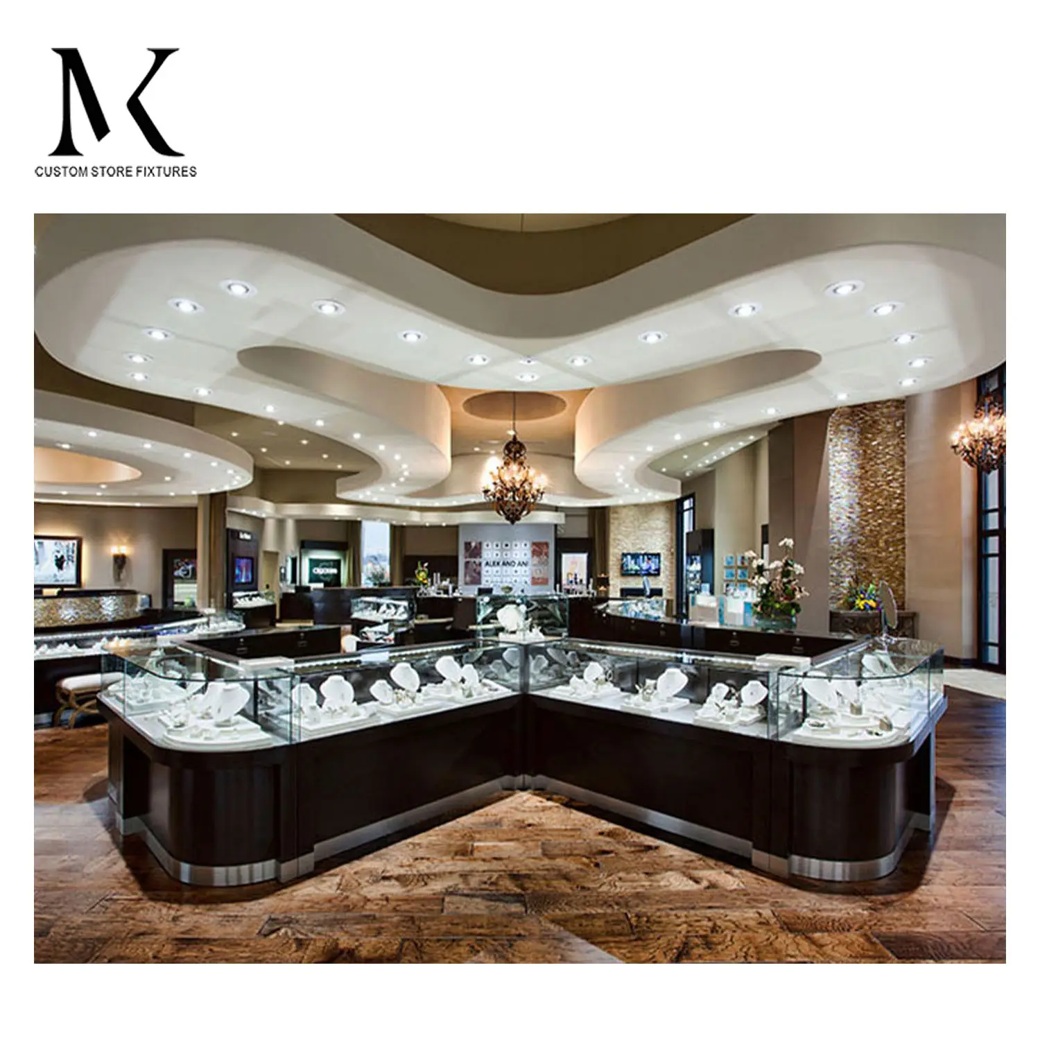 Lishi di lusso decorazione gioielli Showroom bancone Design interno vetrina di gioielli espositore