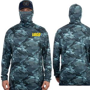 เสื้อเชิ้ตตกปลาผู้ชายลายพรางมีฮู้ด ป้องกันแสงแดด UPF 50 แขนยาว ป้องกันรังสียูวี พร้อมผ้าคลุมหน้าพิมพ์ลาย - Product Image 1