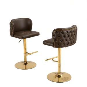 Tabourets de bar pivotants modernes en similicuir marron, hauteur réglable, dossier capitonné, pour la maison ou le pub, lot de 2 - Product Image 1
