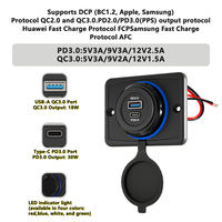 Chargeur USB double 3.1A QC3.0 & PD3.0 pour camping-car et camion, montage sur surface plane, étanche IP65, 12V/24V DC