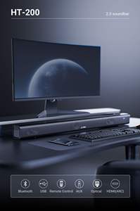 Barre de son 2.0 mini 30W pour PC de bureau, haut-parleur audio sans fil ultra-plat, HDMI ARC optique, montable au mur, vente en gros - Product Image 2