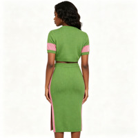 Ensemble deux pièces en tricot color block pour femme KTY, haut court en chenille et jupe midi fendue, tenue décontractée d'été à manches courtes
