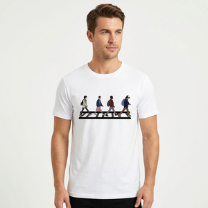 เสื้อยืดแขนสั้นสีขาวสำหรับผู้ชาย พิมพ์ลายสไตล์ Abbey Road ทรงปกติ คอกลม ผ้าเจอร์ซีย์ลำลอง ผ้าฝ้าย 100% เนื้อผ้าเบา ผลิตในบังกลาเทศ - Product Image 2