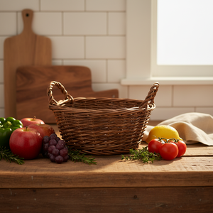 Cesto Portaoggetti Artigianale in <span class=keywords><strong>Vimini</strong></span> Naturale, Elegante Forma Rotonda per Oggetti Vari - Product Image 2