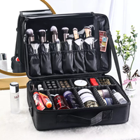 Sacs de rangement grande capacité, étui portable pour pinceaux de maquillage et outils de beauté, pour les voyages, sacs de maquillage cosmétiques à trois couches
