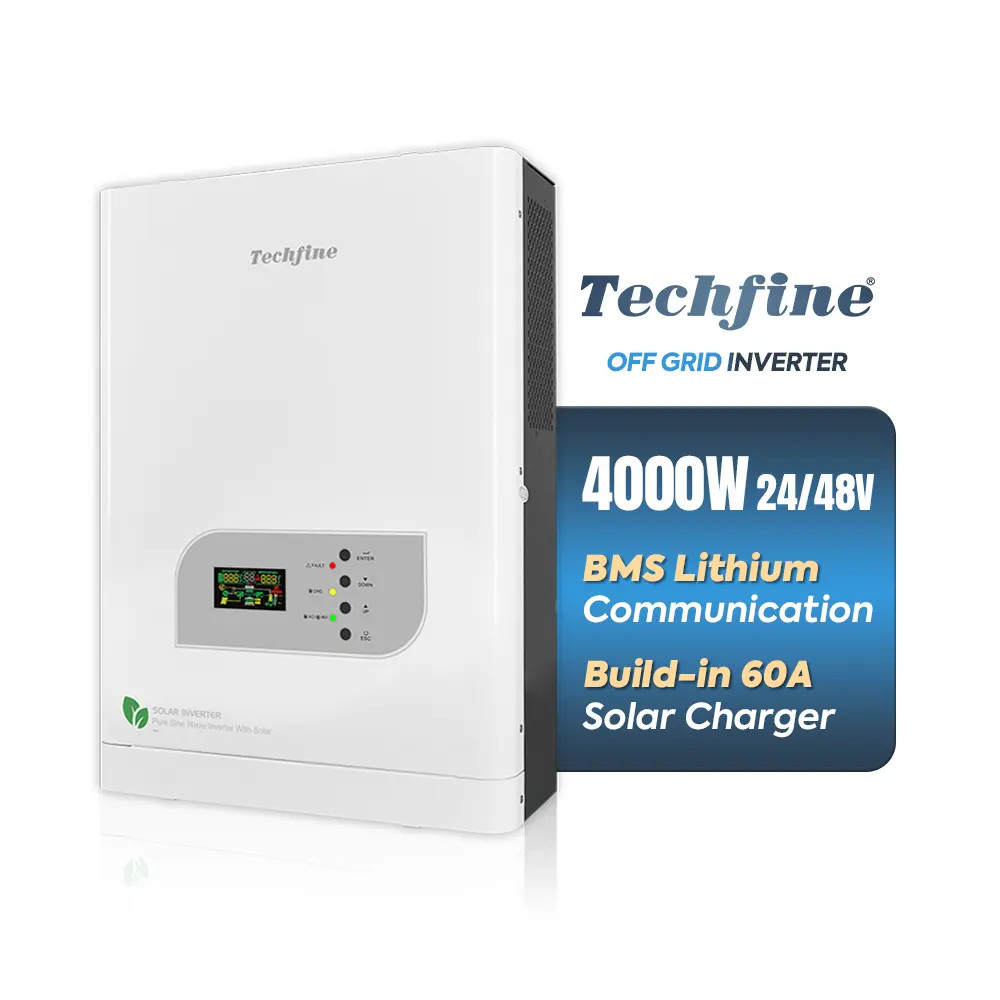 Techfine 5kva 5000va อินเวอร์เตอร์พลังงานแสงอาทิตย์นอกตาราง 5kva 5000va 4kw 24vdc 220vac 5kva อินเวอร์เตอร์พลังงานแสงอาทิตย์ 24v