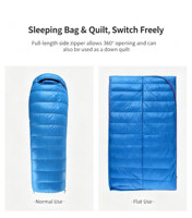 Sac de couchage mummy en duvet léger, imperméable, couleur unie, 4 saisons, portable, avec sac de compression, vente en gros