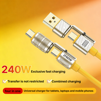 Nuevo producto 240W Carga rápida USB Tipo C trenzado 4 en 1 Cable de carga para cargador de teléfono móvil