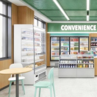 Lemari Pendingin Minimarket Tipe Air Curtain 2m Tinggi Dapat Disesuaikan Suhu -1C~7C Kapasitas 472L 0 Pintu 7 Rak