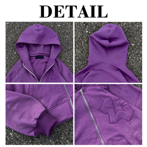 Sudadera con capucha de felpa francesa de alta calidad con logo personalizado, efecto desgastado por el sol, estilo urbano, oversize, con cremallera y cuello redondo. - Product Image 6