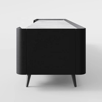 Meuble TV moderne sur mesure avec tiroirs, design plat blanc et noir avec comptoir en quartz, table de divertissement, console multimédia