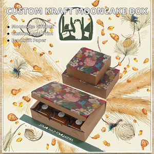 Boîte cadeau carrée pour gâteau de lune, avec couvercle rabattable, en kraft biodégradable et recyclable, pelliculage brillant, qualité alimentaire, 50/80g – Vente chaude - Product Image 2
