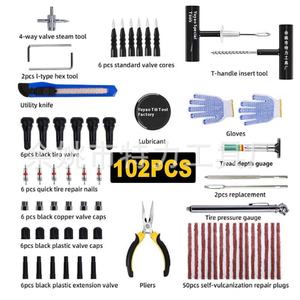 <span class=keywords><strong>Kit</strong></span> de réparation rapide des pneus de voiture en cas d'urgence, 102 pièces, ensemble d'outils manuels en métal noir et rouge pour pneus sans chambre à air - Product Image 4