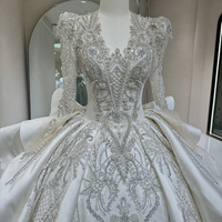 DW0074 Elégante robe de bal en satin avec broderie lourde et appliques perlées manches complètes pour robes de mariage pour femmes cristaux de dentelle