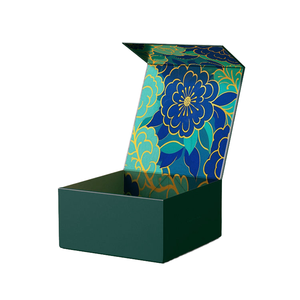 Rigid Gift <b>Box</b> Rectangle Paperboard UV Printing High-End <b>Floral</b> Design Green Blue Pattern Craft Packaging - Product Image 1
