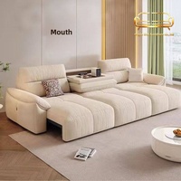 Canapé-lit électrique intelligent en chenille flanelle crème, rétractable à zéro mur, avec télécommande et cadre métallique, sensation nuage