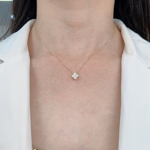 高級925スターリングシルバー4本葉クローバーペンダントネックレスビンテージスタイルリンクチェーンゴールドキュービックジルコンラッキーフラワーネックレス - Product Image 5