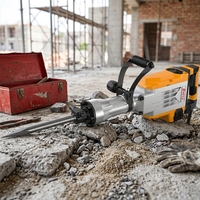 Marteau de démolition électrique robuste ADTO TOOLS HD125 1700W 66J à fort impact pour bricolage, rénovation de la maison, démontage de carrelage et murs