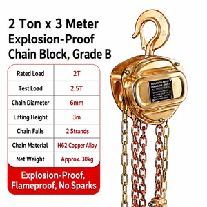 Alat Angkat Rantai Tangan Bahan Tembaga H62 Anti Percikan Api dan Tahan Api 2T 3m Kelas B untuk Penggunaan Keamanan Industri - Product Image 2