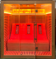 Sauna Hemlock WiFi Modern Mewah untuk Luar Ruangan, 3-4 Orang, Sauna Uap Kering Inframerah dengan Kursi Santai dan Dinding Garam untuk Terapi di Rumah