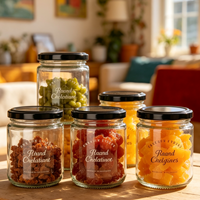 Frasco de Vidrio para Envasado de Alimentos con Tapa de Plástico para Miel, Conservas, Mermelada, Salsas y Verduras en Conserva