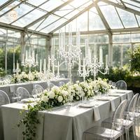 Candélabre romantique haut en acrylique avec décorations en gouttes de cristal, centre de table pour mariage, centre de table floral, fête, maison