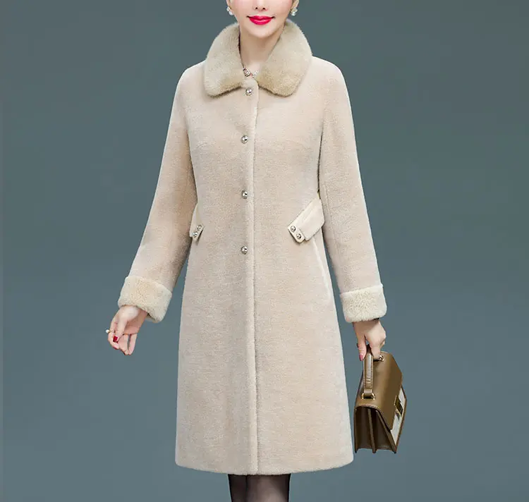 Avrupa tarzı lüks salıncak yün peluş ceket gerçek tilki kürk yaka hırka koyun derisi palto kadınlar kış
