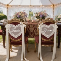 Ensemble de nœuds de chaise de mariage personnalisés en forme de cœur pour la mariée et le marié, décoration de dossier en dentelle, housse de chaise transparente pour réception de mariage