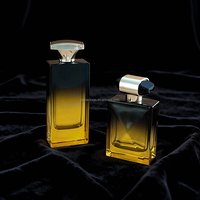 Flacon de parfum en verre noir et jaune dégradé carré de luxe personnalisé de 100 ml, bouchon géométrique, diffuseur de roseaux, emballage de marque OEM gratuit