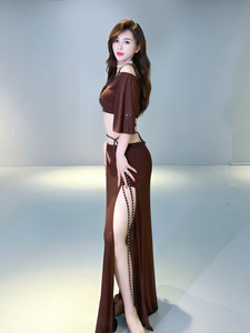 Ensemble de costumes de <span class=keywords><strong>danse</strong></span> du ventre pour femmes, 2 pièces, haut à épaules dénudées, manches évasées, jupe fendue, pour la <span class=keywords><strong>danse</strong></span>, les spectacles, les répétitions, les fêtes, les compétitions - Product Image 3