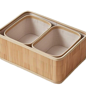 Nuevo Diseño 2026, Juego de Cestas de Almacenamiento de Bambú con Forro, Ahorro de Espacio para Organizador de Cosméticos, Ordenador de Dormitorio, Estilo Asiático, Duradero - Product Image 2