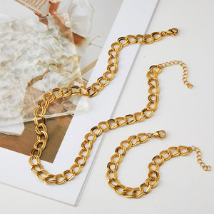 Ensemble de bijoux tendance pour femmes, collier et bracelet en acier inoxydable 316l imperméable, plaqué or 18 carats, chaîne à la mode - Product Image 3