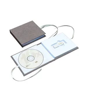 Fabrika özel PU deri kumaş keten kadife CD DVD USB flash sürücü ambalaj hediye çantası kurdelalı kutu