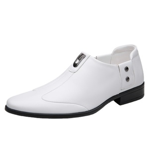 Zapatos de Vestir Blancos con Punta en Pico, Forro de Cuero Genuino, Sin Cordones, para Hombre, Transpirables, Formales, con Suela de Goma, Color Sólido - Product Image 5