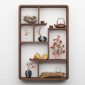 Étagère murale rectangulaire en bois massif de style chinois, support de rangement polyvalent pour salon, service à thé, support à fleurs - Product Image 2