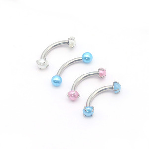 Clous d'oreilles en acier inoxydable en forme d'arc avec perles d'imitation pour piercing des sourcils et des lèvres – Idéal comme cadeau - Product Image 5