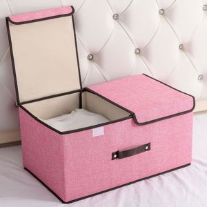 Fabric Storage <b>Bins</b> Cube High Quality Linen Foldable Storage Box Organizer with <b>Lids</b> and Handles - Product Image 6